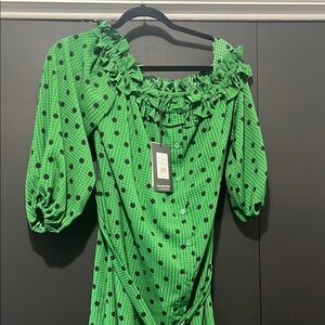 Who What Wear Green Sundress with Puff Sleeves and Scoop Neck